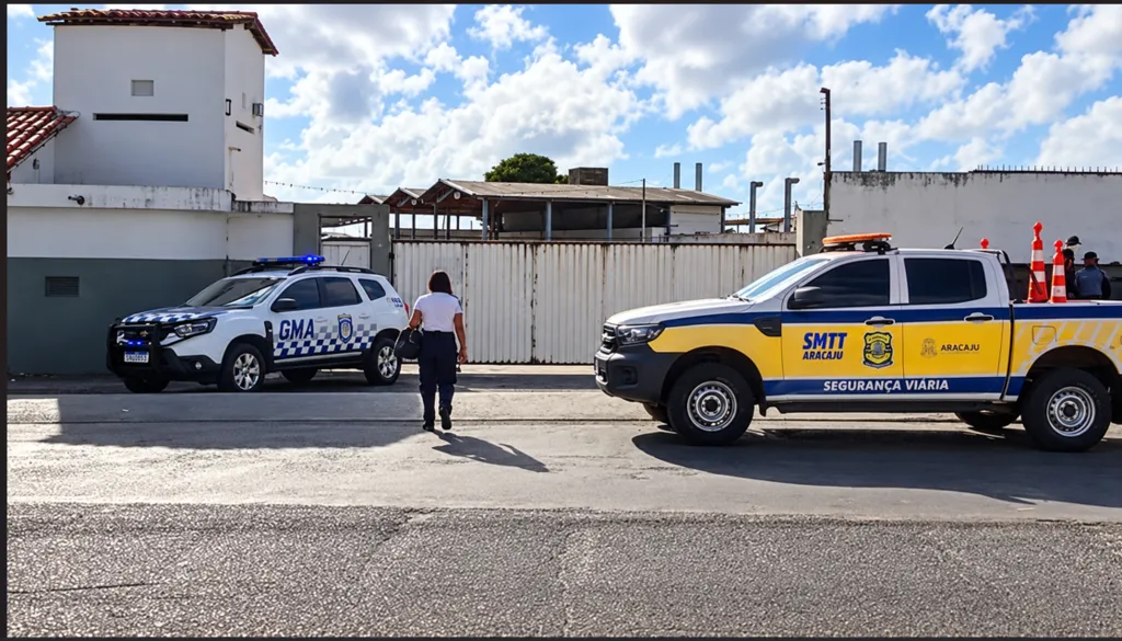 Agentes da Guarda Municipal e da SMTT de Aracaju atuam na operação de bloqueio da saída dos ônibus da Viação Modelo, na manhã desta quinta-feira (29), após determinação da Prefeitura para retirar os 83 veículos da empresa de circulação.